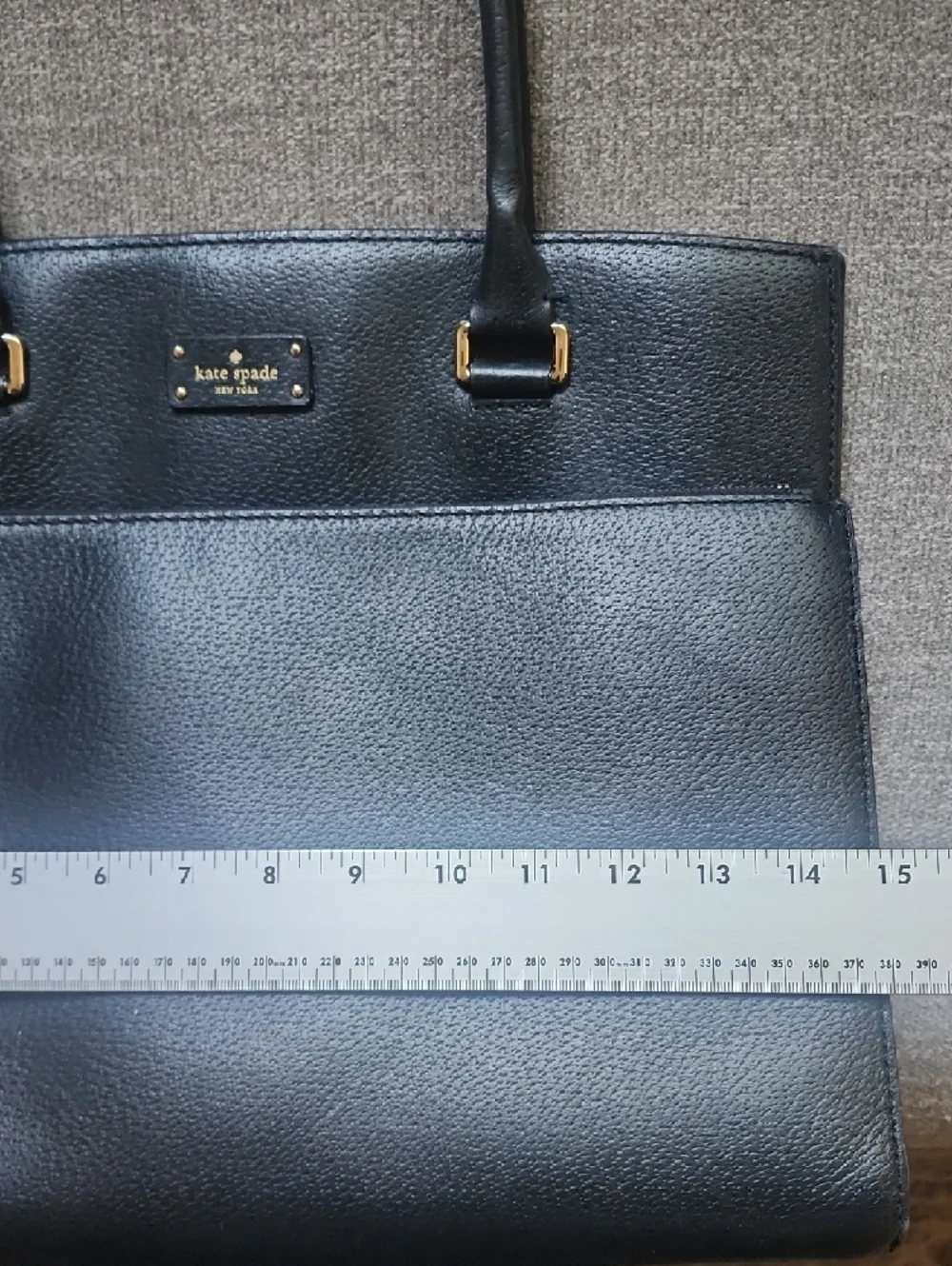 Kate Spade Black Pebbled Leather Tote Zip Front Pocket Work Bag Classic Shopper